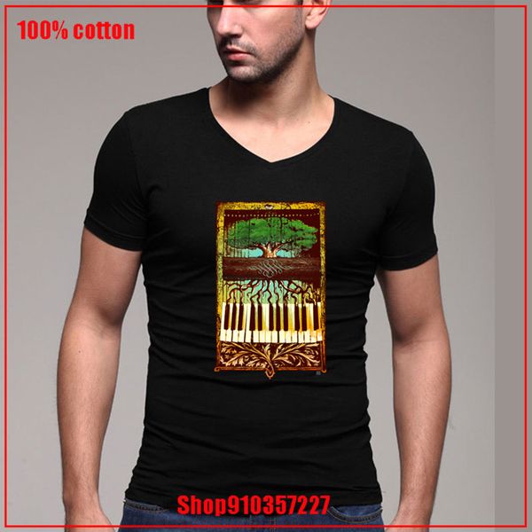 

2020 latest design 180 gsm combed cotton the piano tree v-neck color diversified couple t-shirts personalized short sleeves