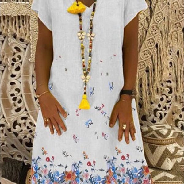 

2020 fashion printed short-sleeved v-neck mid-length 2020 fashion printed long long skirt short-sleeved v-neck mid-length skirt izhpe, Black;gray