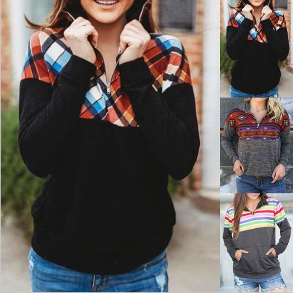 

women sweaters hoodie jumper fashion turn-down pullover with zipper long sleeve printed outwear female blouse loose sweatshirts lsk1229, Blue