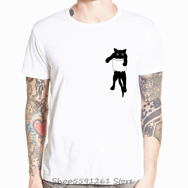 

2020 new summer funny cat in pocket design t shirt men's animal graphics printed hipster tees casual clothing tees
