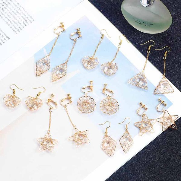 

luokey girls delicate hollow star heart long hanging dangle earrings geometric fashion korean earrings jewellery for mothers day, Silver