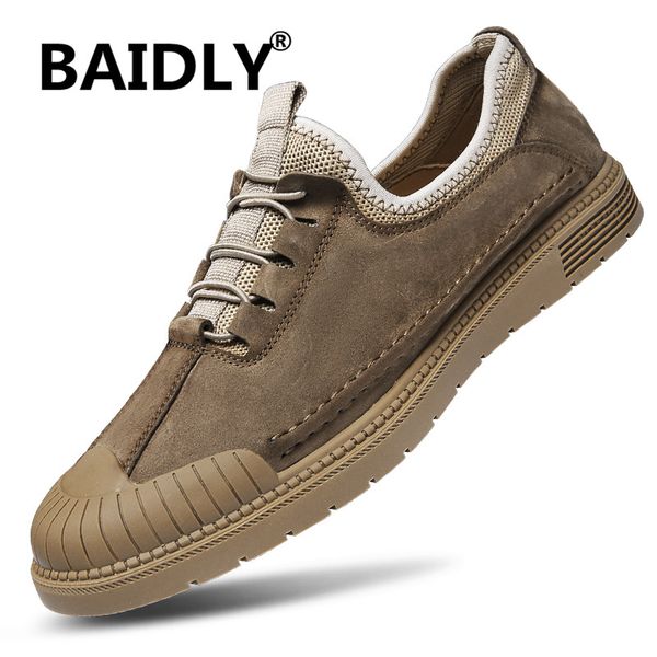 

new genuine leather men's shoes comfortable men loafers outdoor fashion casual shoes lace-up soft driving men flats, Black