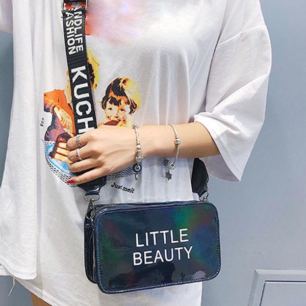 

laser lady shoulder bag sequin laser letter little beauty belt portable messenger bag bolsa feminina drop shipping