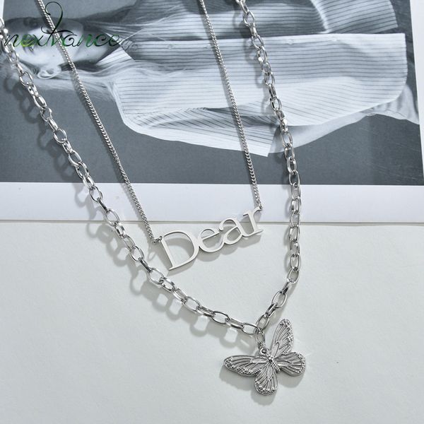 

nextvance retro butterfly pendant multilayer dear necklace punk chain charm jewelry for women couple surprise gift wholesale, Silver