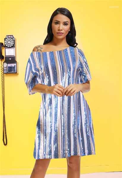 

slash neck stripe print sequins womens designer dresses casual females clothing mulit color panelled womens casual dresses, Black;gray