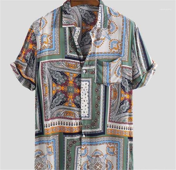 

sleeve pocket panelled mens designer shirts casual males clothing mulit print mens casual shirts fashion loose summer short, White;black