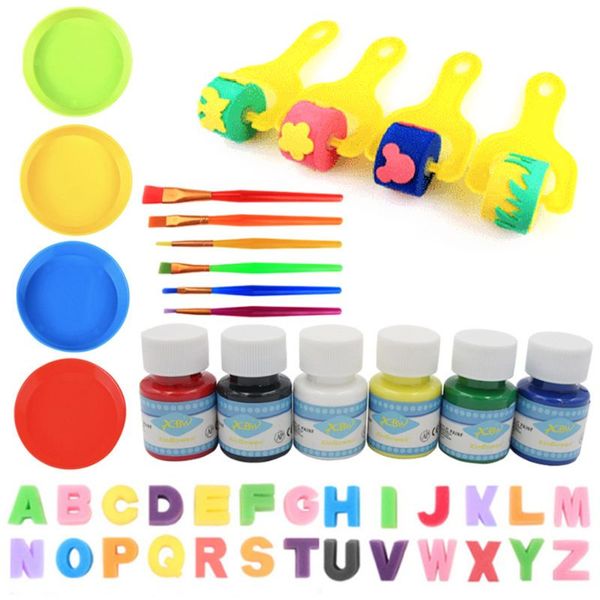 

46pcs/set diy graffiti plastic handle roller sponge brush letter seal painting tools children educational drawing toys