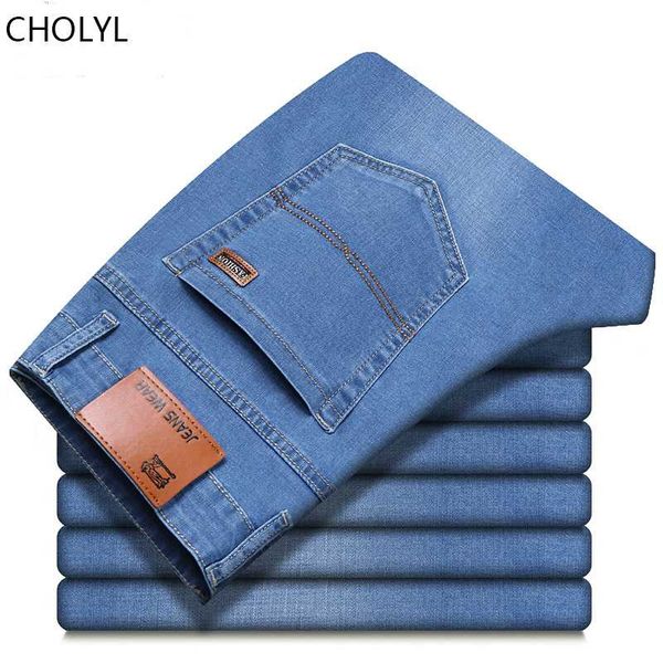 

cholyl jeans for mens pants classic denim jean men business trousers casual loose straight elasticity pant male plus size 28-40, Blue