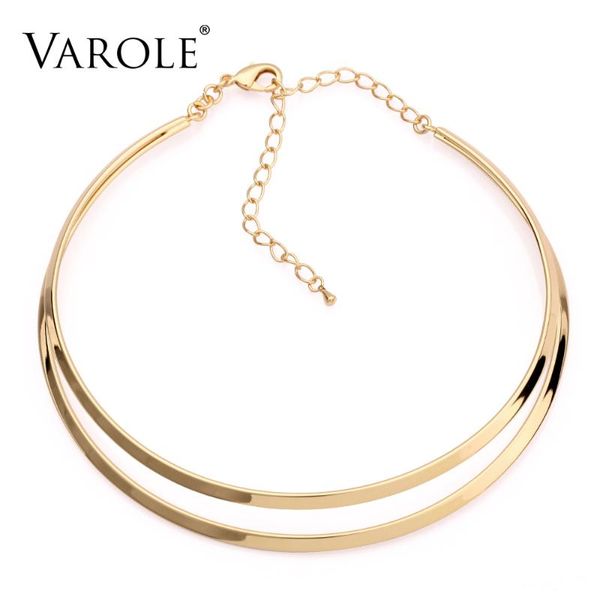 

varole fashion double lines gold color torque choker necklaces for women statement maxi collier jewelry colar feminino, Golden;silver