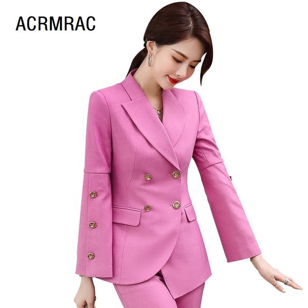 

women's two piece pants women suits autumn winter blazers office lady formal work clothes woman set 9932, White