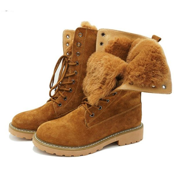 

genuine leather women snow boots winter warm boots thick bottom platform ankle for women thick fur cotton shoes, Black