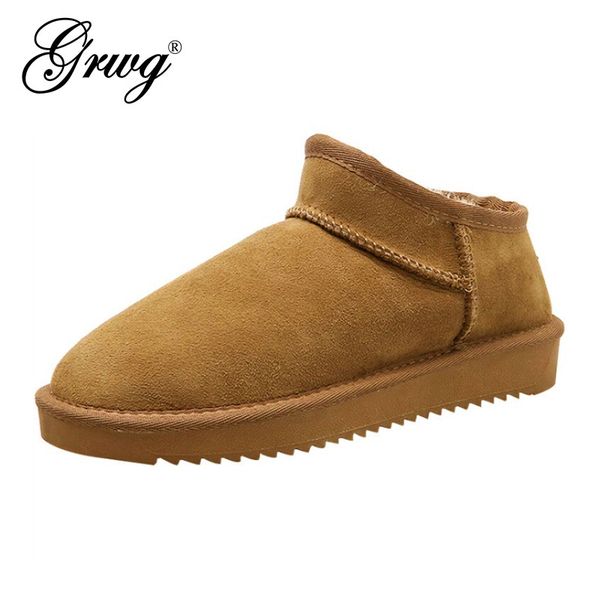 

boots grwg 100% natural sheep fur woman snow lady warm ankle genuine sheepskin leather winter shoes for women, Black