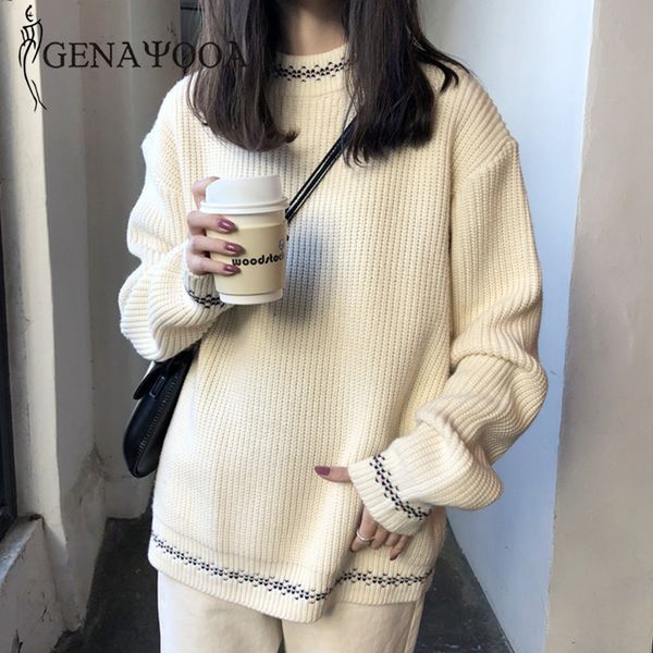 

women's sweaters genayooa casual pullover sweater knitted women winter 2021 loose long sleeve patchwork female soft korean style jumper, White;black