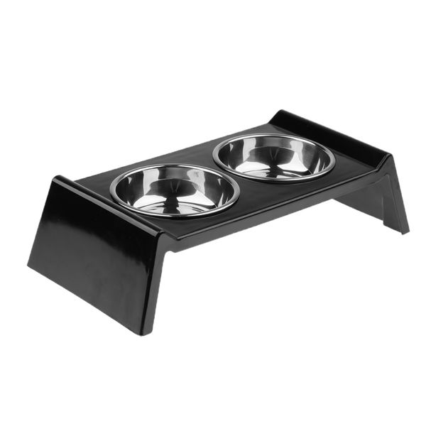 

double stainless steel dog cat pet puppy bowl dish feeder with elevated stand