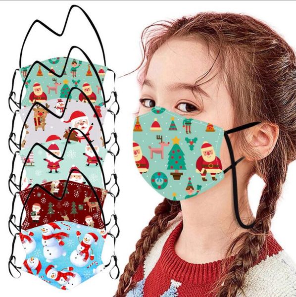 

kids children masks christmas santa clause masks lanyard rope handing face mask on neck print mouth cover dustpoof protective mask lsk1179