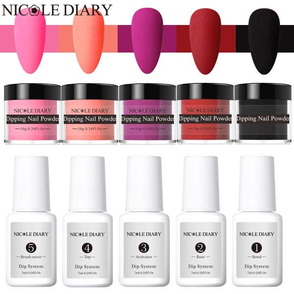 

nicole diary 10pcs dipping nail glitter set matte red series dip nail art powder colorful dust liquid polish pigment diy kit, Silver;gold