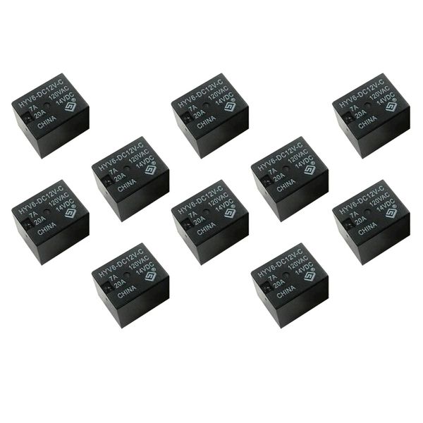

10pcs 12v dc mini power relay hyv6-dc12v-c spdt 7a 20a pcb mount with 5 pin