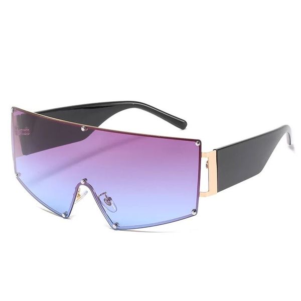 

designer oversized one piece sunglasses cool personality rivet goggles large metal frame shield ocean color sun glasses women 7 colors, White;black