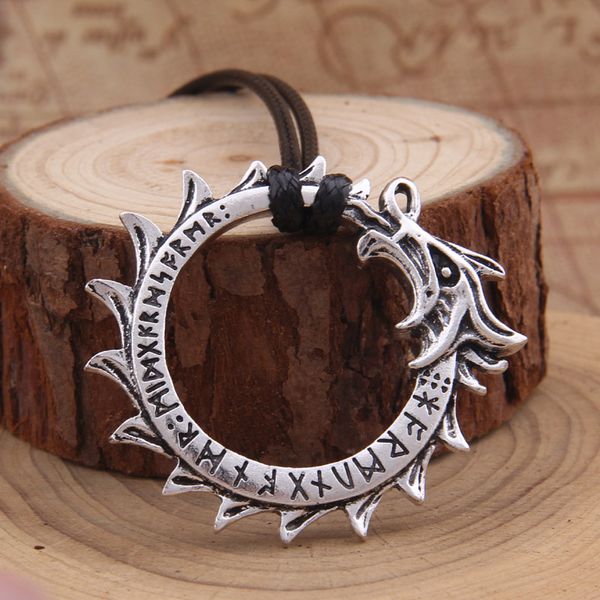 

dragon viking icelandic vegvisir helmet horror in runic circle pendant magical staves compass rune amulet collier necklace, Silver