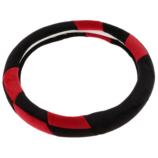

breathable plush car steering wheel cover anti-slip warm protector black&red