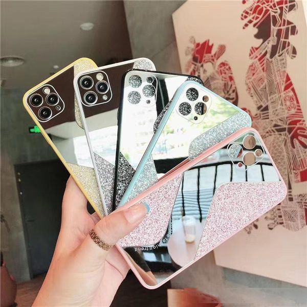 

splicing candy color glitter phone case for iphone 11 pro max xr xs max 7 8 plus x soft acrylic makeup mirror phone back cover
