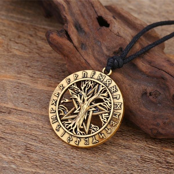 

dawapara tree of life necklace wiccan pentacle star circle pentagram pendant viking jewelry runes adjustable cord chain, Silver