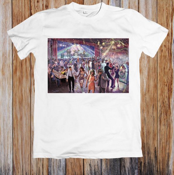 

1960 танец сцены ретро афиша unisex t-shirt белый черный серый красный костюм брюки шапка розовая футболка ретро vintage классическая футбол