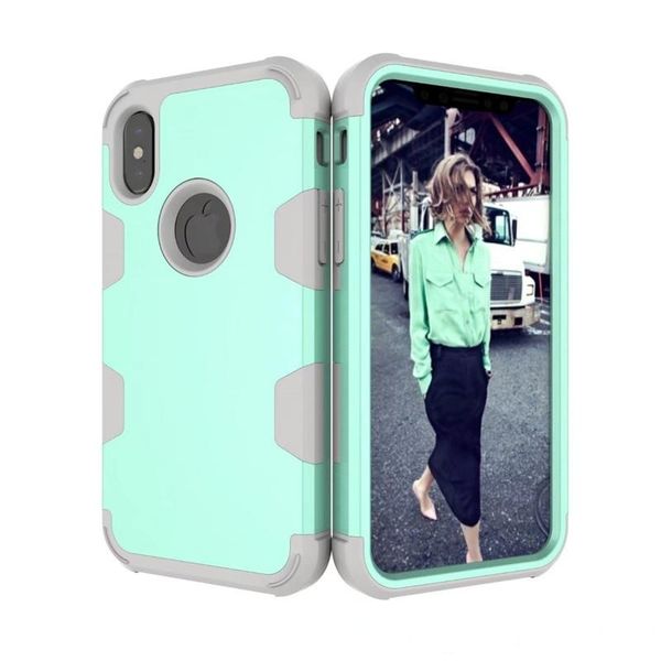 

luxury anti-drop cover for iphone x 7/8 plus silicone and pc 3 in 1 heavy duty anti shock armor case for iphone 7/8 plus coque