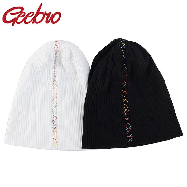 

geebro women soft colorful ribbon cotton ribbed hat new spring winter slouchy hats ladies girls skullies beanies gorros caps, Blue;gray