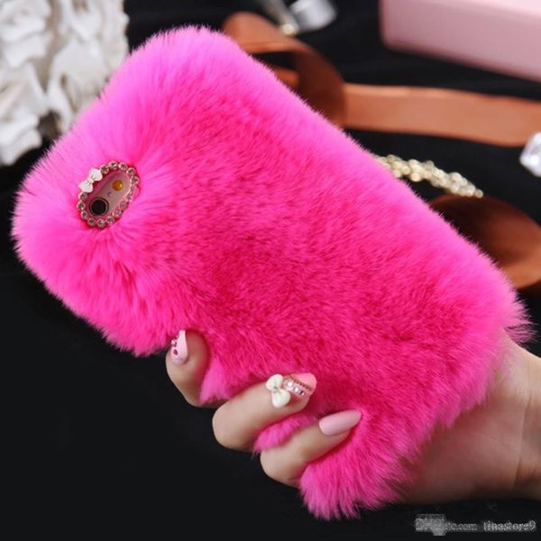 

christmas gift cute fur fluffy phone case for iphone x xr xs 11 pro max luxury diamond back shell for 6s 6 7 8 plus girl cover