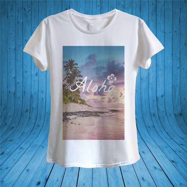 

aloha print writing beach sea ocean summer t - - shirt 100% cotton women birthday gift tee shirt