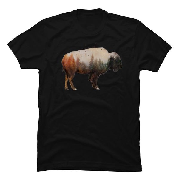 

3d printed t shirt bison горный пейзаж холм скидка черный tshirt хлопок classicmens футболка cutsom бесплатная доставка