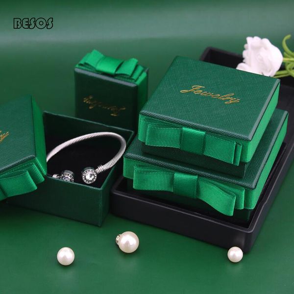 

gift wrap wholesale high-grade solid color bow sponge jewelry box party activity festival ring necklace dark green cardboard