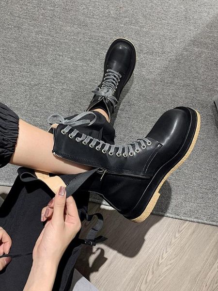 

boots women's 2020 spring and autumn new all-match motorcycle boots casual side zipper street shooting mid-tube, Black