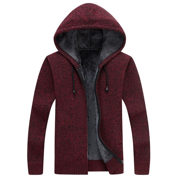 

men hooded winter cardigan zipper autumn warm thick plus velvet perfect quality jacket knitted casual male sweater drop shipping, White;black