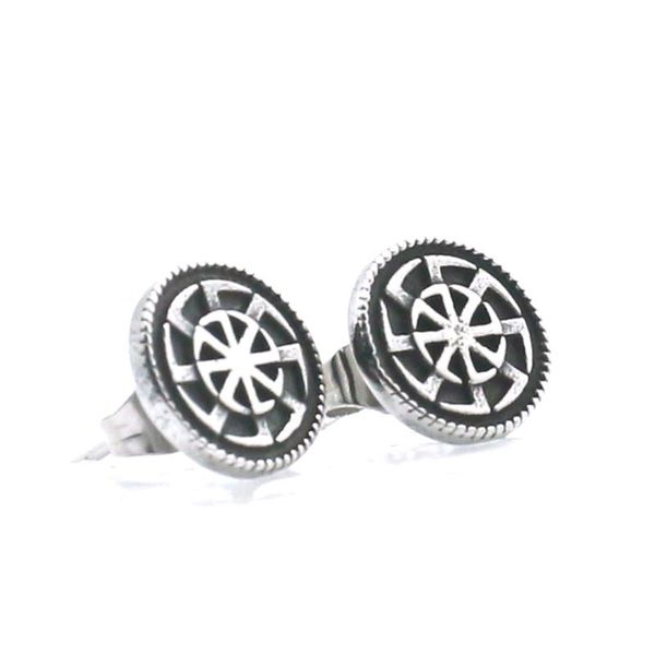 

stud 316l stainless steel cool vikings amulet wheel earrings, Golden;silver