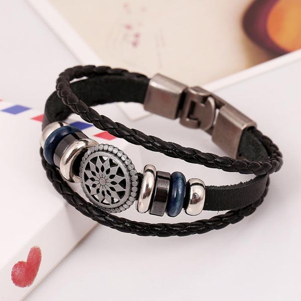 

bangle fashion bangles for men trendy bracelet handmade genuine leather punk surfer braided wristband bracelets gifts, Black