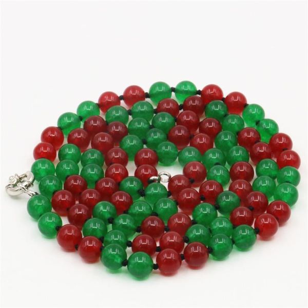 

chains fashion multi natural red green jades 8mm custom long necklace round beads jewelry women gift accessories 36 inches y103, Silver