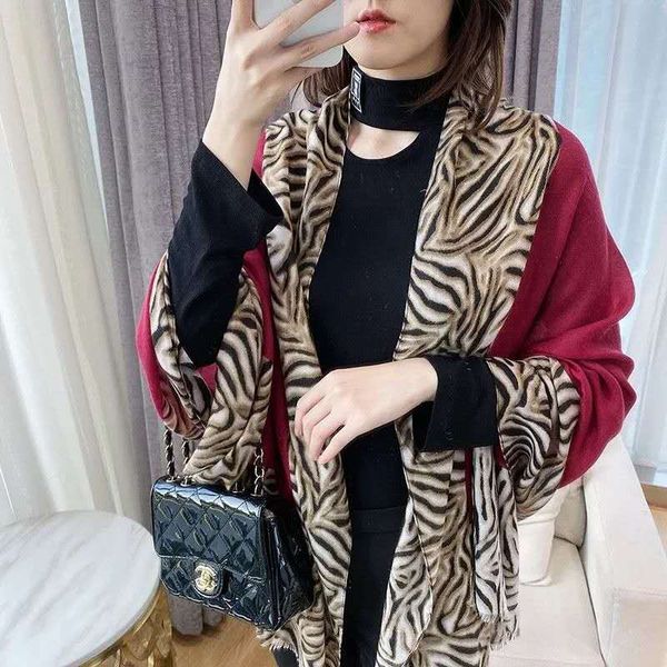 

women's scarf zebra print autumn and winter air conditioning shawl thickening autumn and winter students' long shawl, Blue;gray