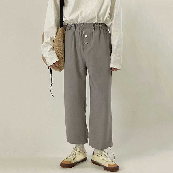 

men's pants ewq / clothing drawsing bandage bottoms straight korean trendy all-match high waist elastic loose 9y3853, Black