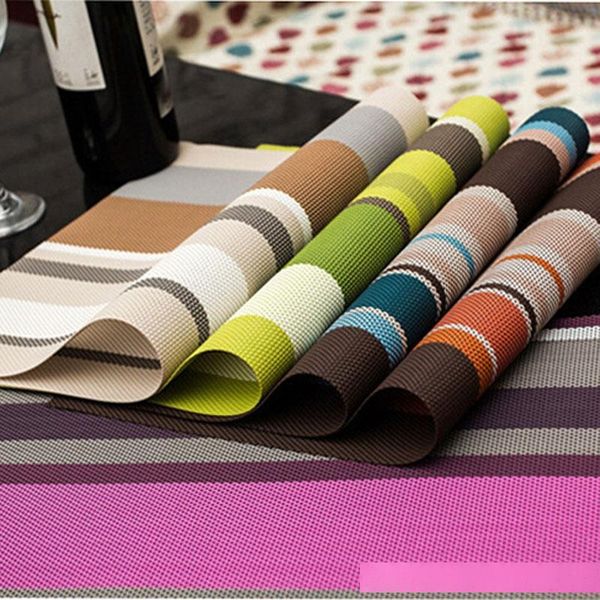 

new heat-insulated tableware dinner mat stripe pvc placemat pads kitchen dinning bowl dish waterproof table mats