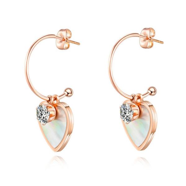 

fashion stylish designer stainless steel diamond zirconia lovely cute heart dangle pendant stud earrings for women girls, Golden;silver