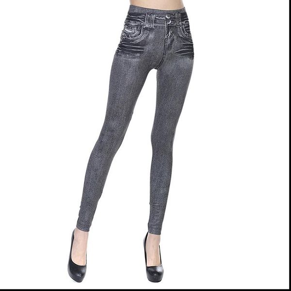 

seamless skinny jeans trousers women fashion imitation jeans elastic high waist slim leggings femme, Black