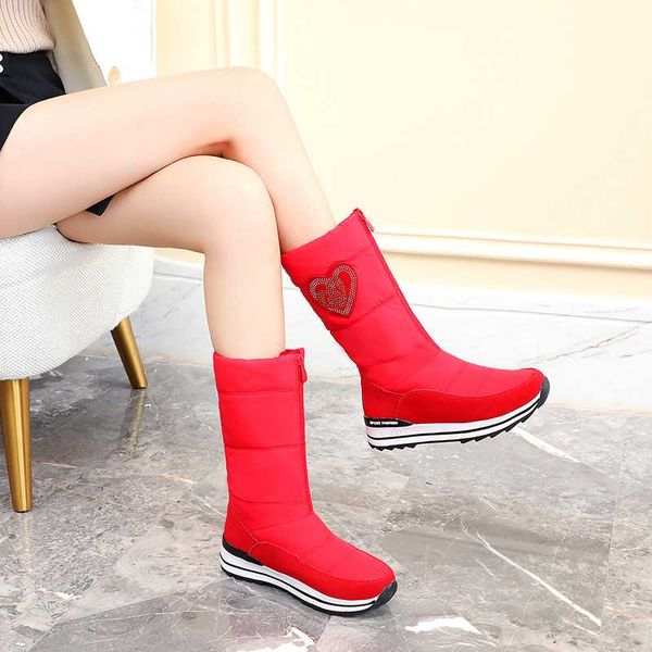 

fashion warm snow boots wedges heels slip on women winter boots fur inside mid calf female sweet cotton shoes size 31-43, Black