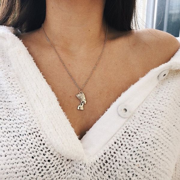 

pendant necklaces portrait necklace women egyptian pharaoh long chain harajuku women's jewelry accessories collares kpop, Silver