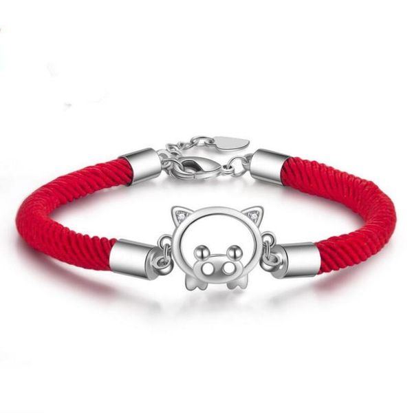 

2020 new cute animal pig bracelets for women fashion jewelry exquisite red rope lucky charm bangles girl birthday new year gift, Golden;silver