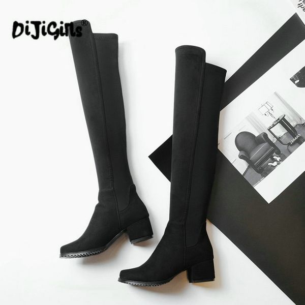 

dijigirls winter women's flat knee high boots knight boots patchwork slip-on long tall designer shoes for women hot, Black