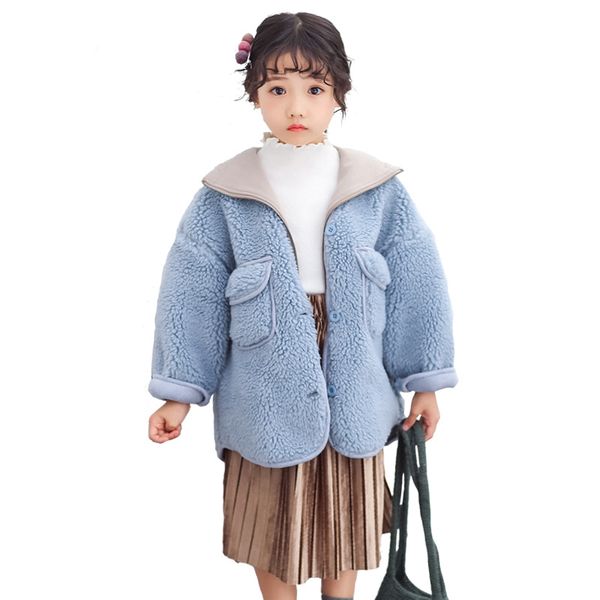 

girls woolen coat 2020 winter girls thick children's clothing autumn and winter wear children's woolen hooded coat, Blue;gray
