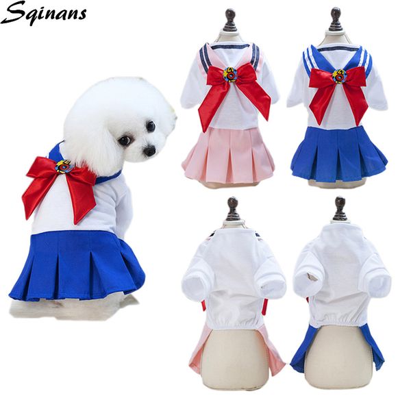 

sqinans pet dog skirt fashionable dogs uniform dress puppy summer clothing with red bow-knot for small dogs chihuahua xs-xl