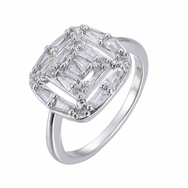 

wedding rings women square silver plated with zircon fashion glamour banquet engagement birthday gift for girlfriend, Slivery;golden